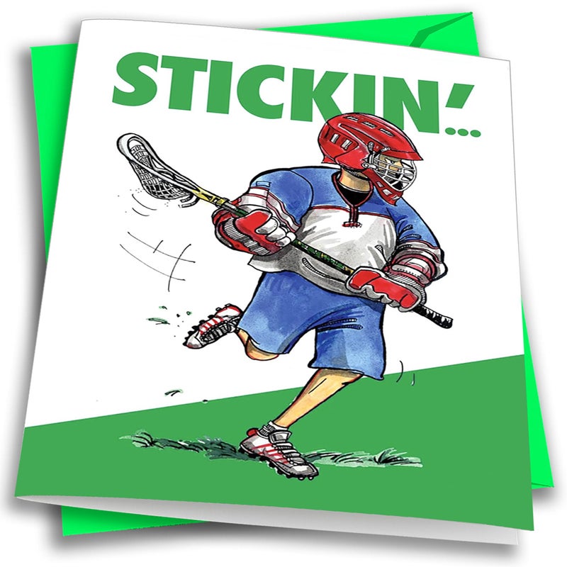Play Strong Lacrosse Boys Birthday Card 1-Pack (5x7) Power Player Illustrated Sports Birthday Cards Greeting Cards- Awesome for Lacrosse Players, Coaches and Fans Birthdays, Gifts and Parties! - Image 1
